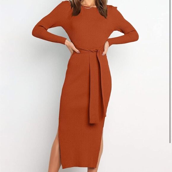 Long sleeve sweater dress rust - Picture 1 of 5